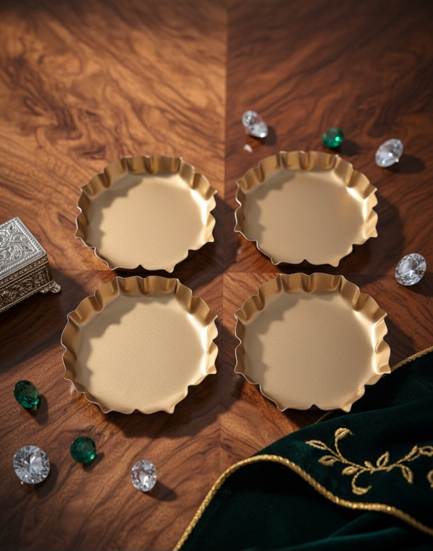 Urli Decorative Bowl (4 Pack) - 4.5" Iron Gold Finish | Small Tealight Candle Holder | DIY Candle Making Supplies | Diwali Festival Home Decor & Pooja Room Centerpiece | Floating Flower Diya