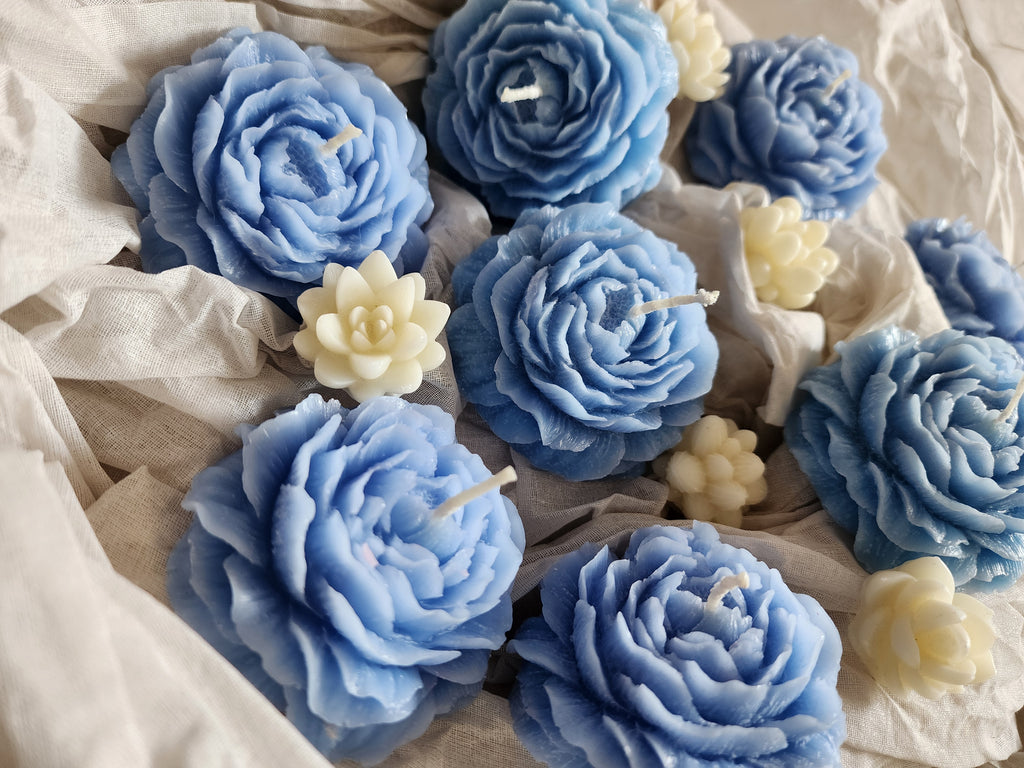 Sorcish Baby Blue Rose Scented Flowers Candle Set of 6 (Blue)
