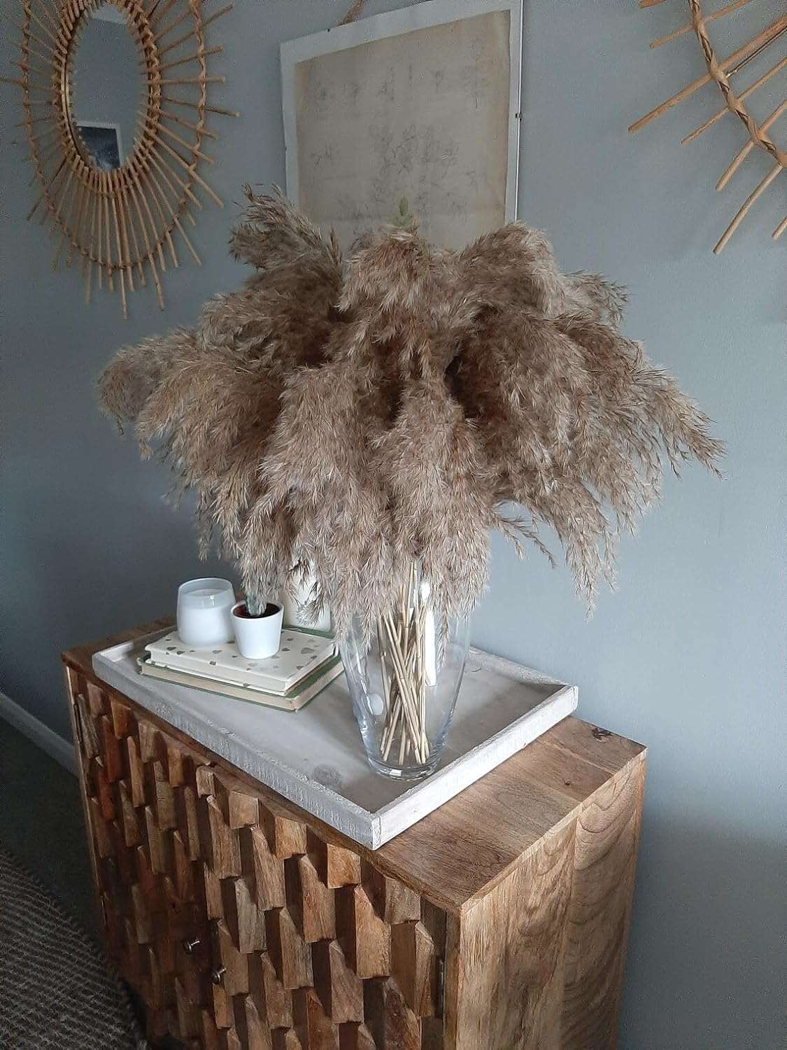"Sorcish Natural Pampas Grass Large 42”/3.5 Feet Tall Dried Flowers Bunch Fluffy Grass for Donut Vase Stems Plant Floor Vase Filler for Home Decor,Office,Bedroom,Table Corner Decoration-Pack of 12"