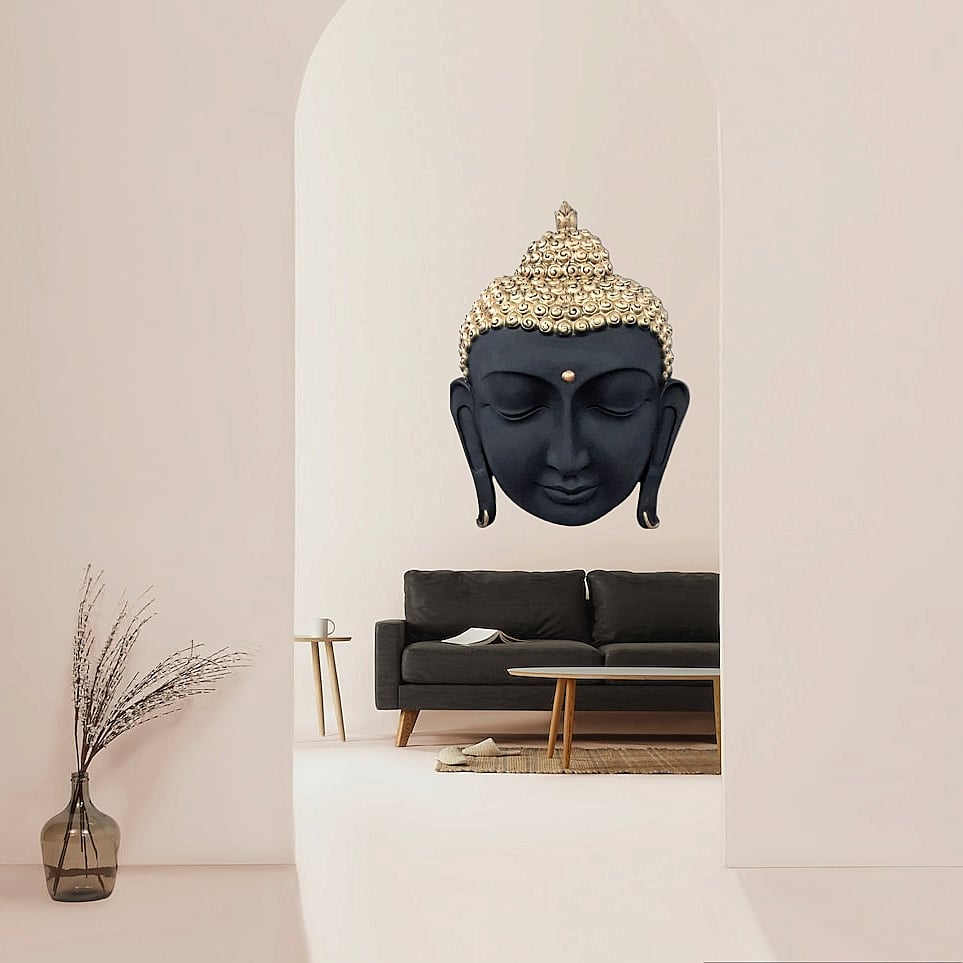 Black and gold wall-mounted Buddha sculpture, large size