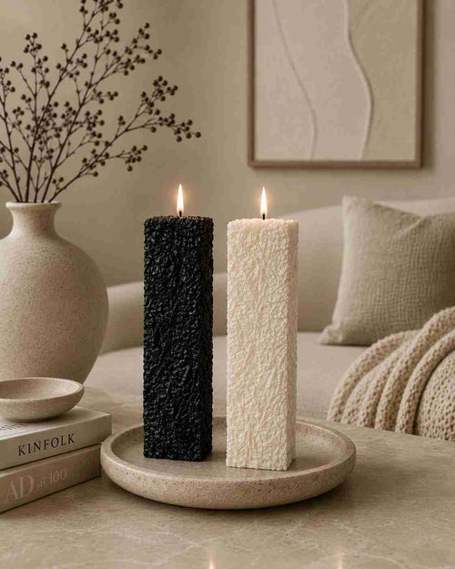 Raw textured earth stone soy wax candle