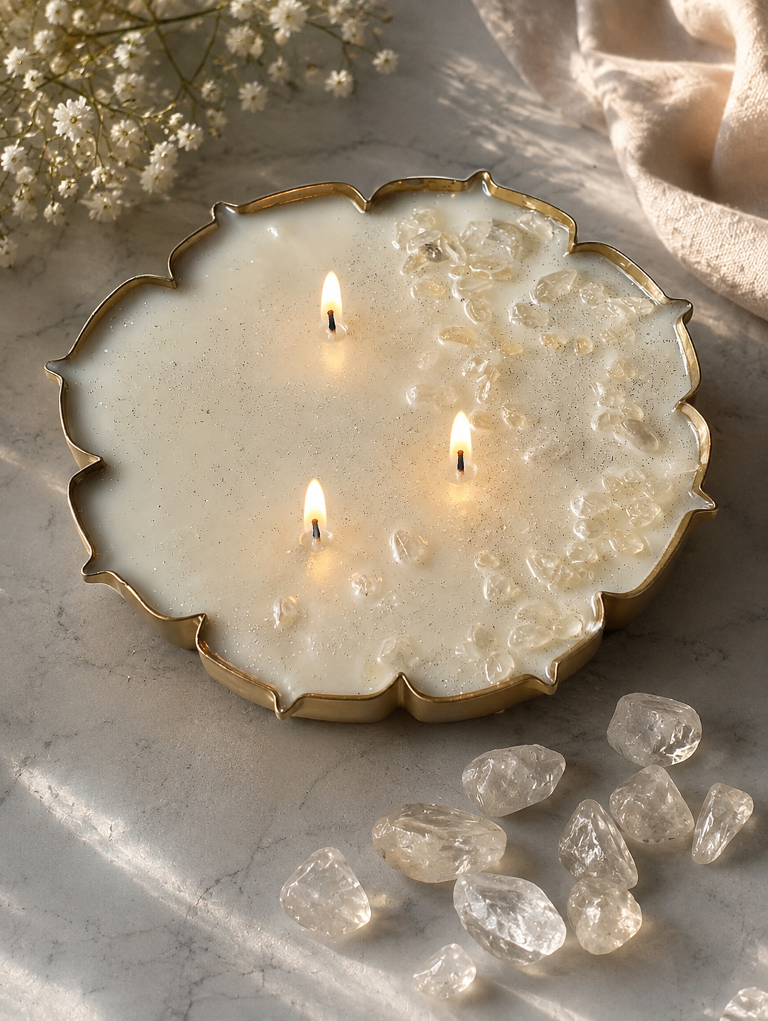 Sorcish Luxury Crystal Quartz Urli Candle | Musk Fragrance | Handcrafted Luxury
