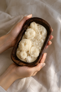 SORCISH Beige Floral Wooden Dough Bowl Candle with Multiple Wicks
