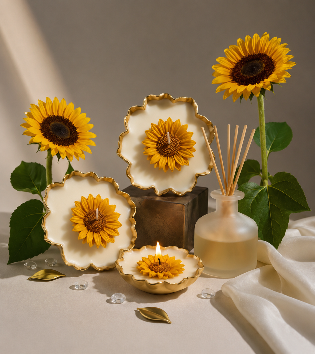 Photophore artisanal en métal en forme de lotus avec motif tournesol, blanc et or, ensemble décoratif de 2 pour la maison, la Pooja, Diwali