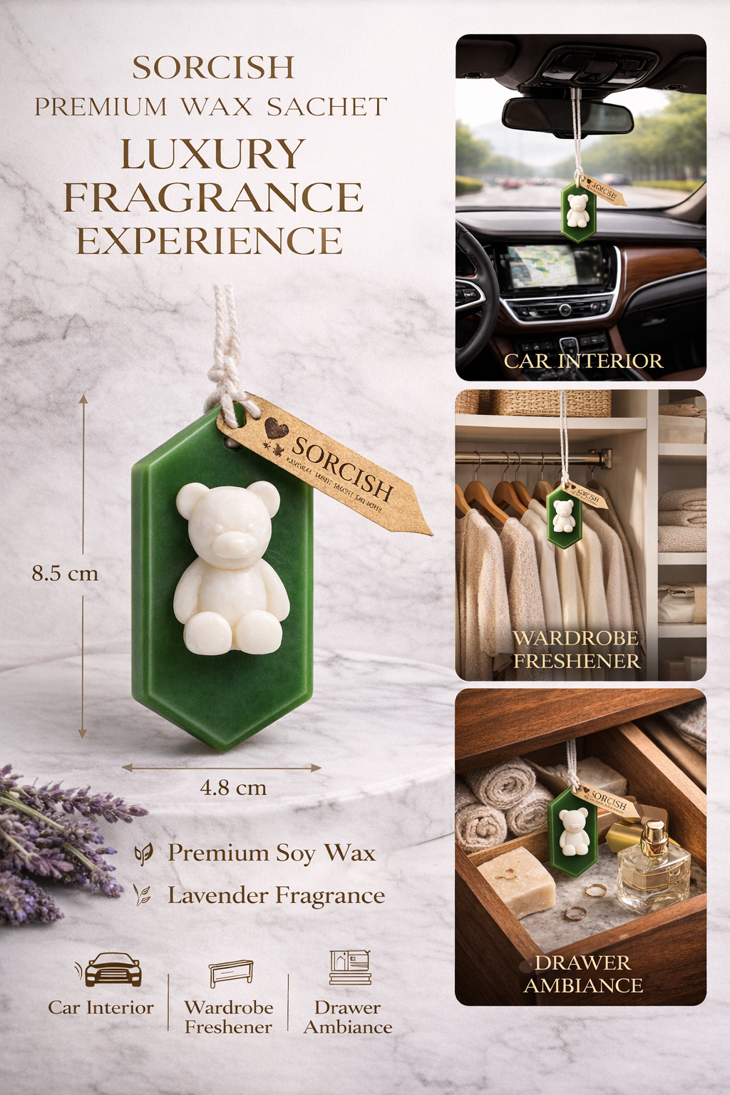 SORCISH Sweet Home Wax Sachet – Luxury Teddy Scented Sachet for Elegant Spaces