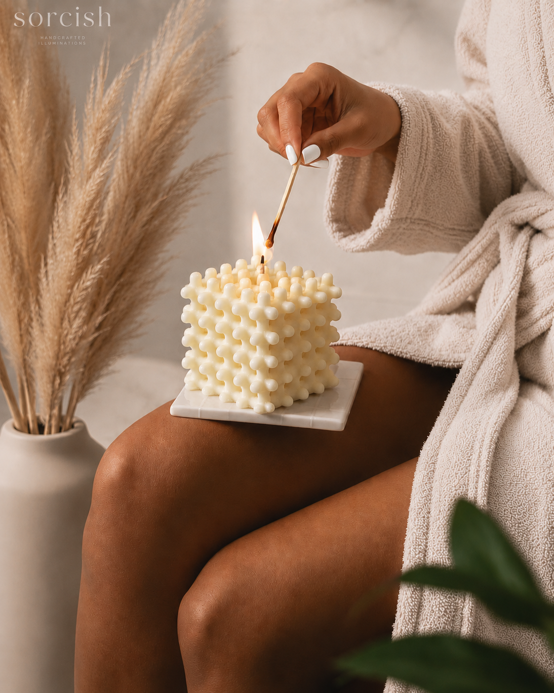 Sorcish The Imperial Glow Luxury Bathroom Scented Candle | Pure Soy Wax Bubble Cube Candle for Bathroom Décor, Spa, Relaxation & Home Fragrance