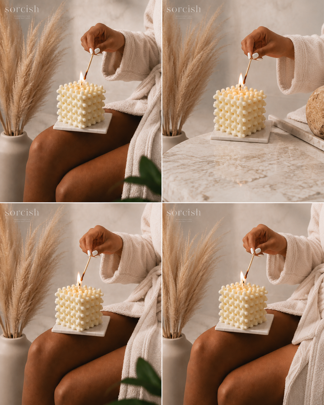 Sorcish The Imperial Glow Luxury Bathroom Scented Candle | Pure Soy Wax Bubble Cube Candle for Bathroom Décor, Spa, Relaxation & Home Fragrance