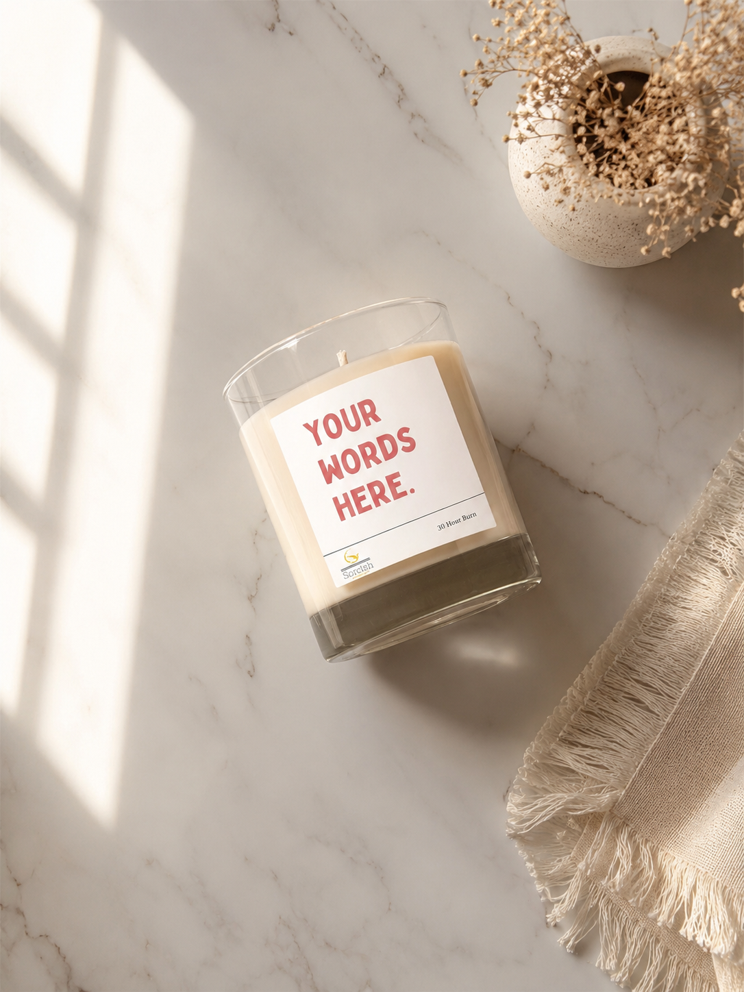Sorcish Customisable Message Scented Soy Wax Candle, 30 Hours Burn Time | Custom Glass Jar Candle, Personalized Candle, Customized Candle, Design Your Own Romantic Gift