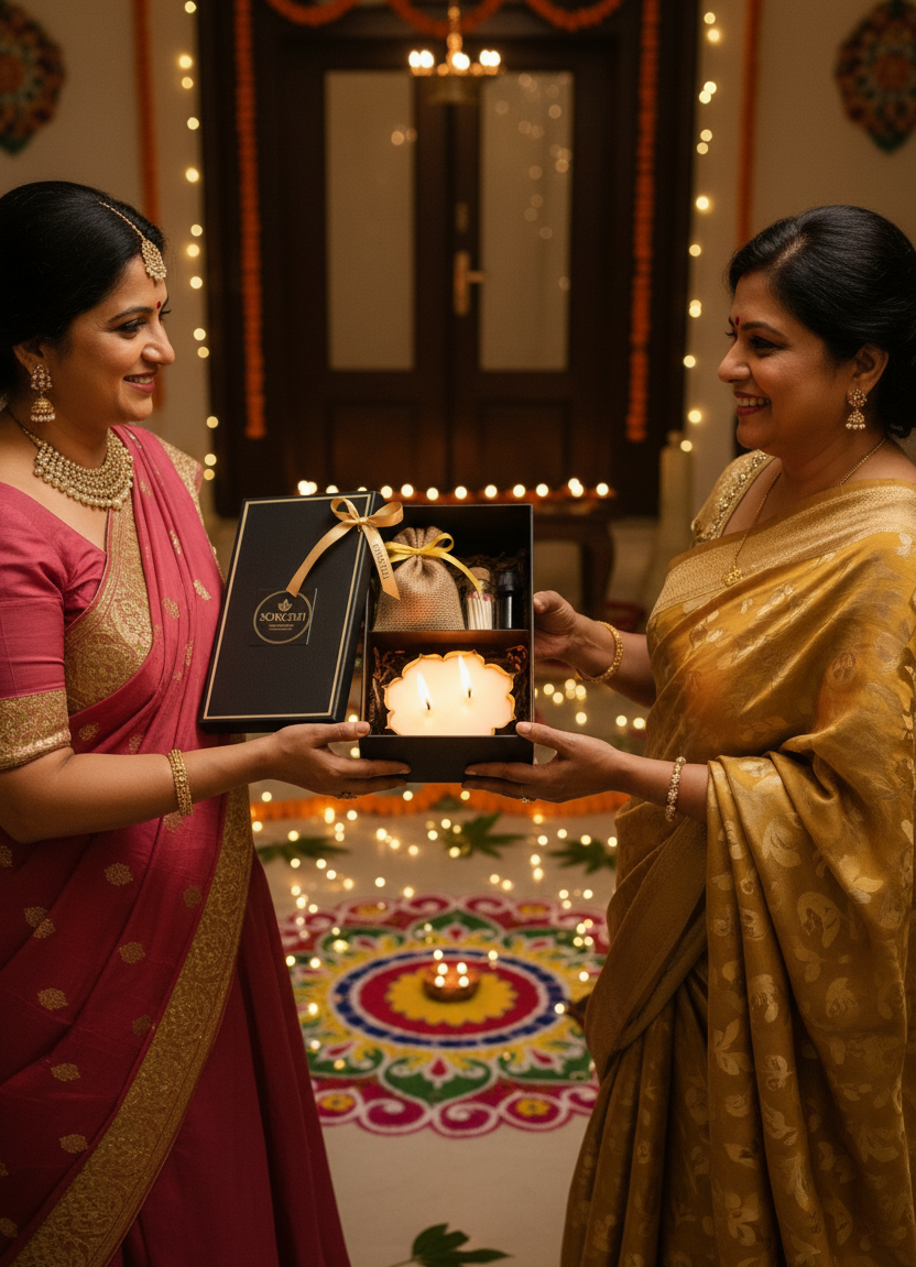 SORCISH Luxury Diwali Gift Hamper | Premium Urli Scented Candle, Potpourri, Fragrance Oil & Matches | Elegant Festive Gift Box