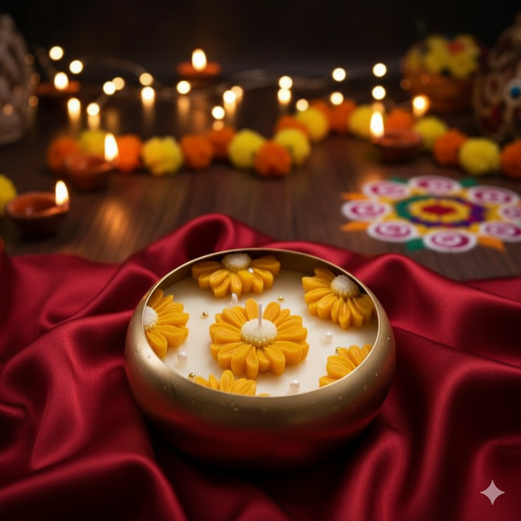 SORCISH Luxury Sunflower Pattern Multi-Wick Scented Candle | 800g Large Urli Candle | 60 Hours Burn Time | Premium Diwali Gift & Home Décor (Copy)