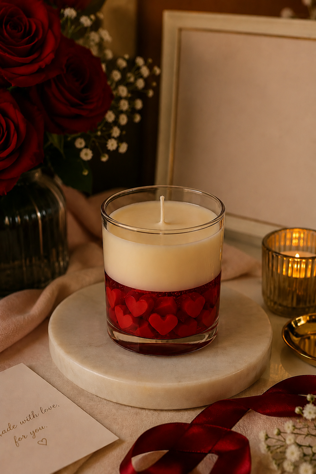 Love-themed scented soy wax candle