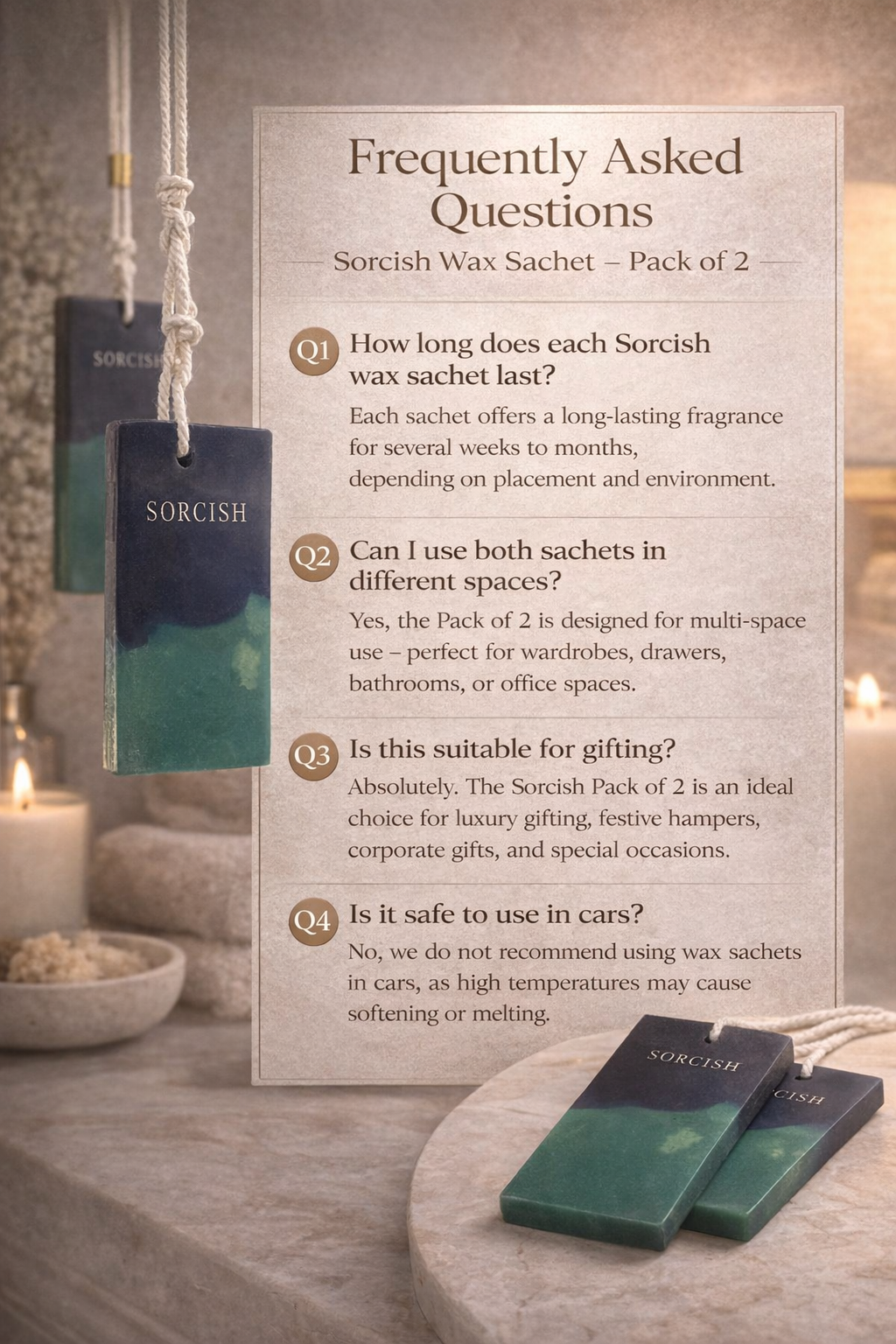 Sorcish Luxury Wax Sachet (Pack of 2) | Premium Scented Wax Tablets for Wardrobe, Drawer & Bathroom | Long-Lasting Home Fragrance | Luxury Gifting & Corporate Hampers