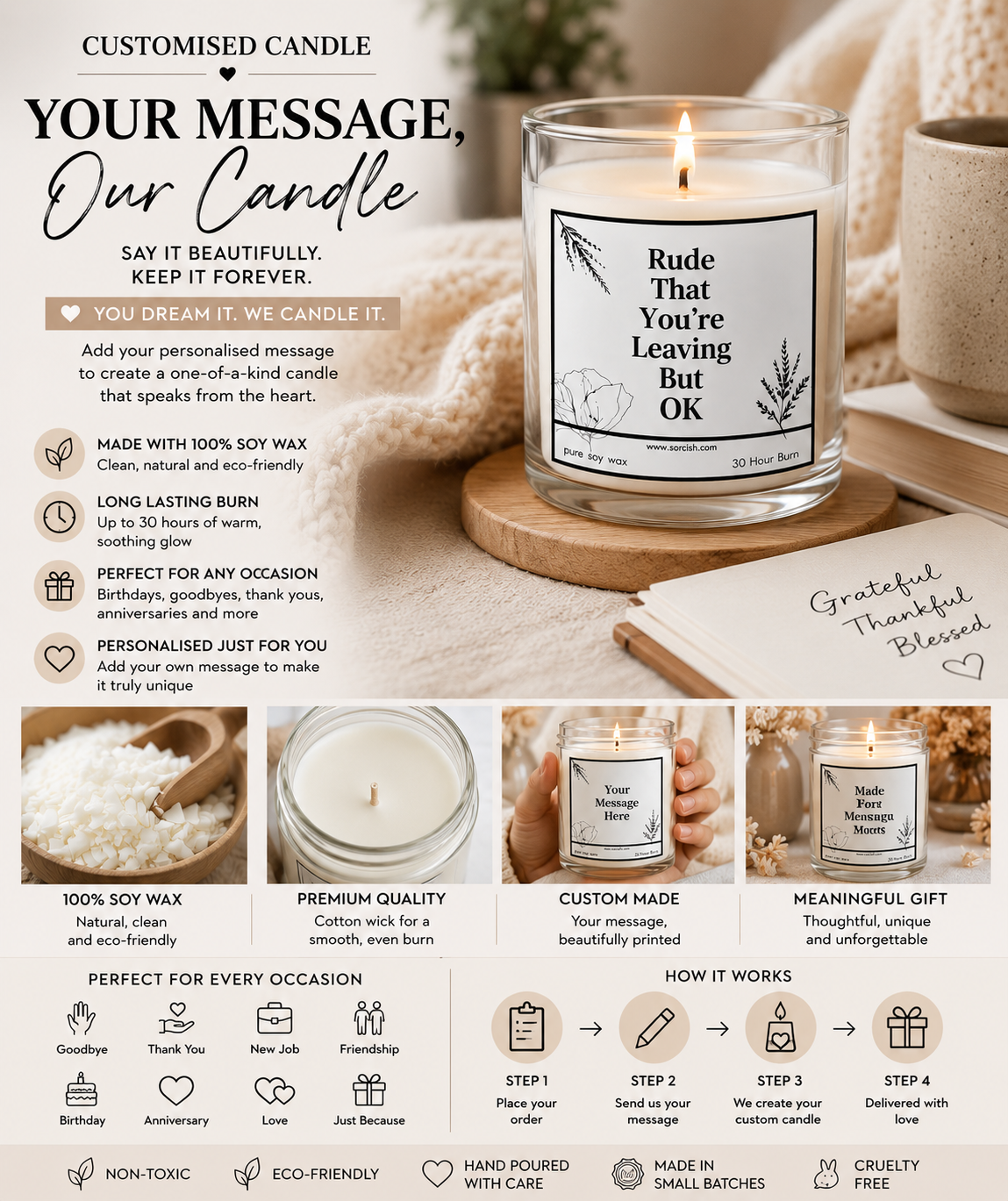 Personalized candle with a message 