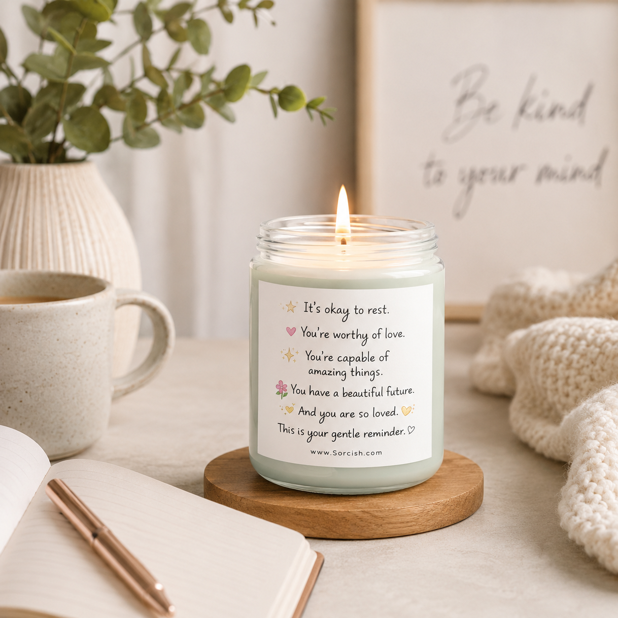 Gentle Reminder Affirmation Candle – Inspirational Self Love Soy Wax Candle | Luxury Gift by Sorcish