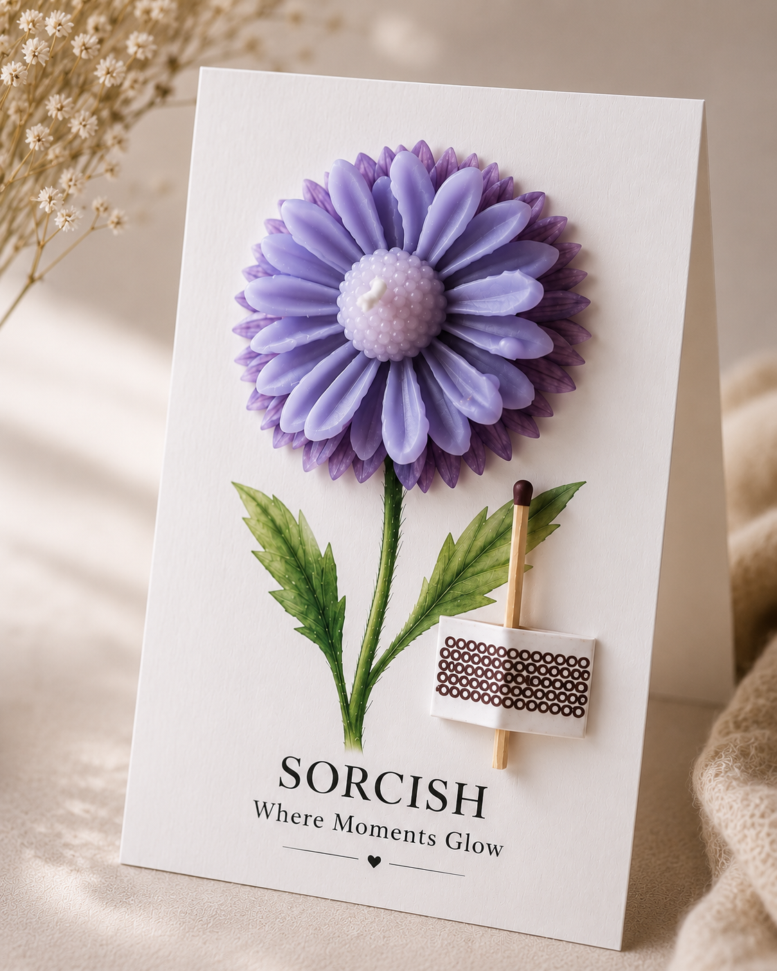 Handmade Flower Candle Greeting Card – Luxury Floral Candle Card with Match Holder | Unique Gift for Birthday, Anniversary, Wedding Return Gifts & Special Occasions