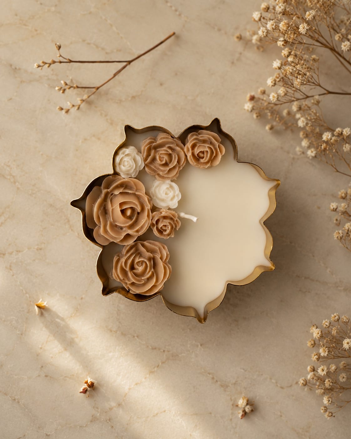 Sorcish Luxury Brown Rose Urli Candle | Coffee Fragrance | Handcrafted Luxury