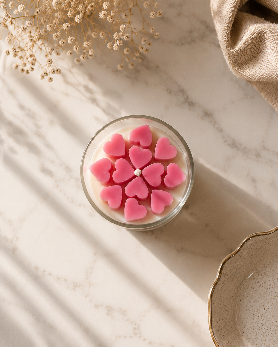 Love by Sorcish Luxe Heart Scented Candle, Pink Hearts, Soy Wax Blend / 40 Hours Burn TIME