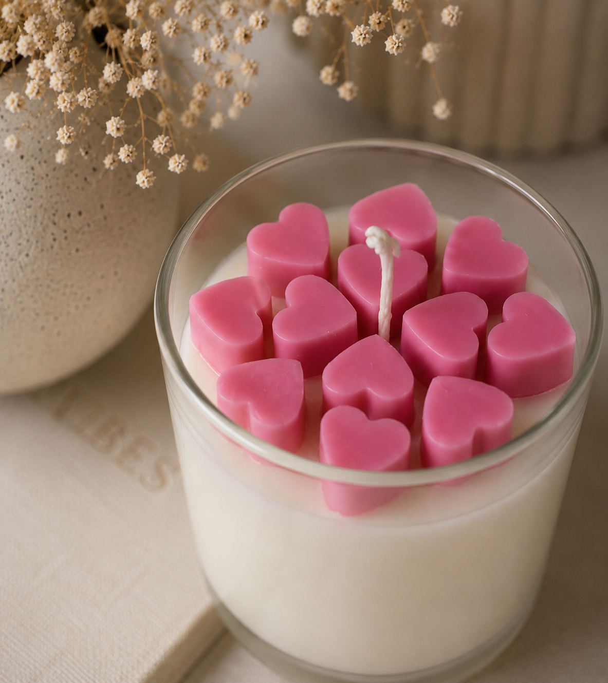 Love by Sorcish Luxe Heart Scented Candle, Pink Hearts, Soy Wax Blend / 40 Hours Burn TIME