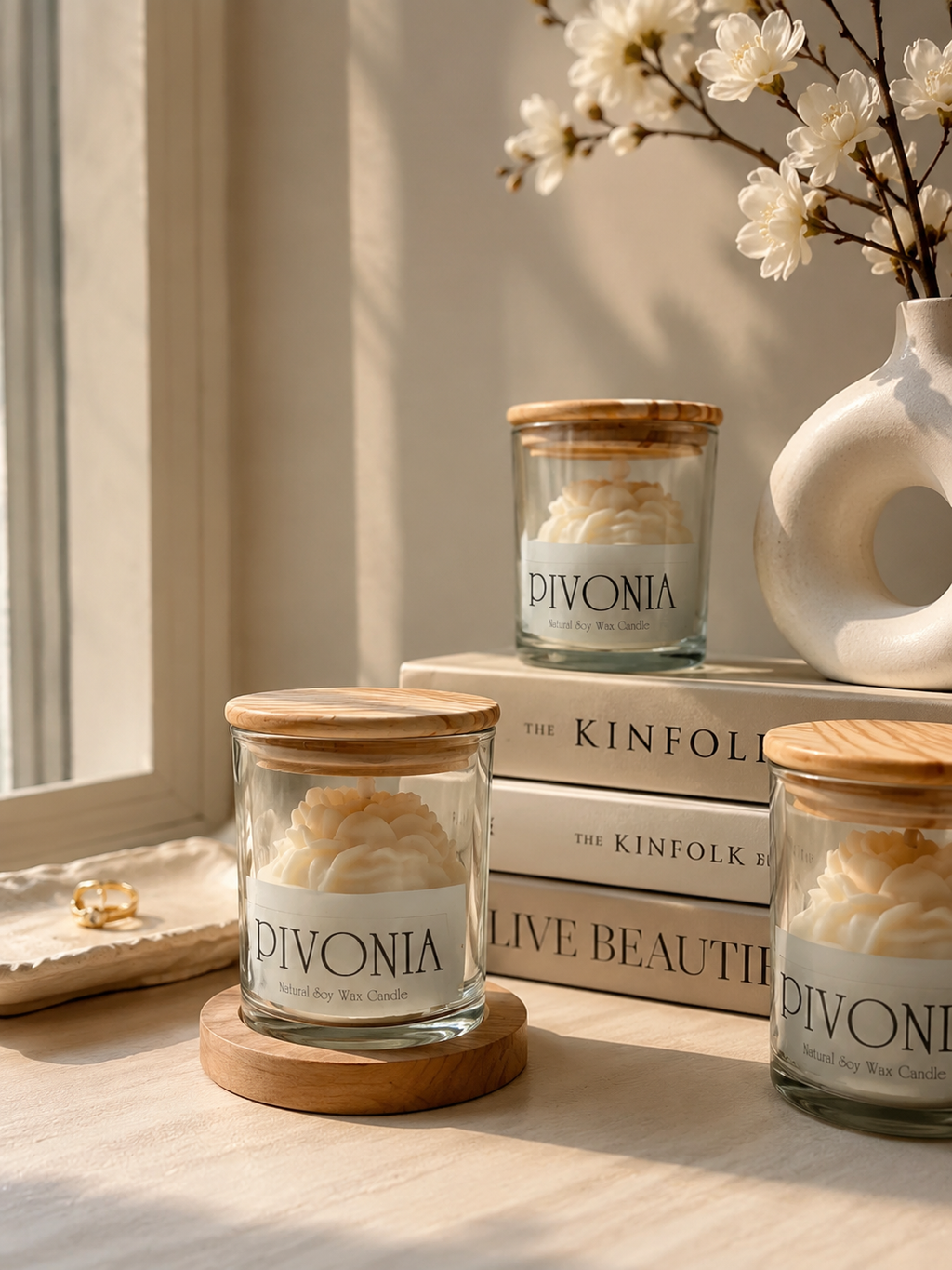 Sorcish Pivonia Peony Candle Pack of 1 | Natural Soy Wax Floral Jar Candle with Wooden Lid | Decorative Scented Candle for Home Décor, Gifts & Relaxation