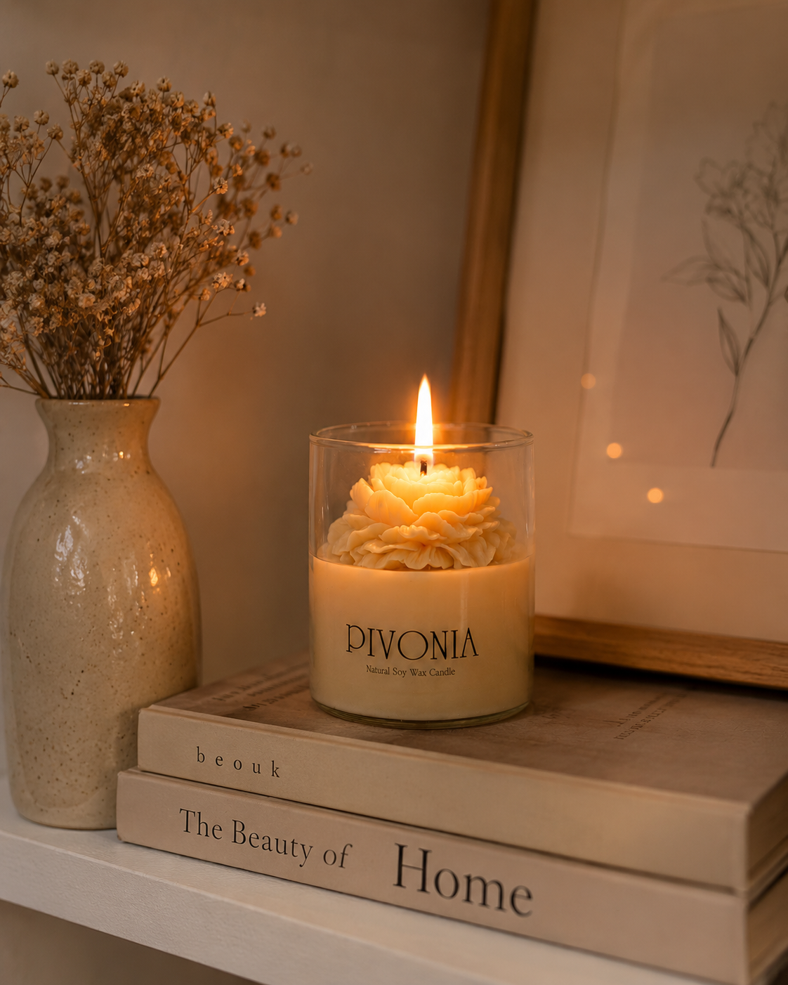 Sorcish Pivonia Peony Candle Pack of 1 | Natural Soy Wax Floral Jar Candle with Wooden Lid | Decorative Scented Candle for Home Décor, Gifts & Relaxation