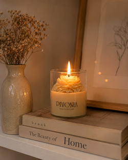 Pivonia peony soy wax jar candle with wooden lid