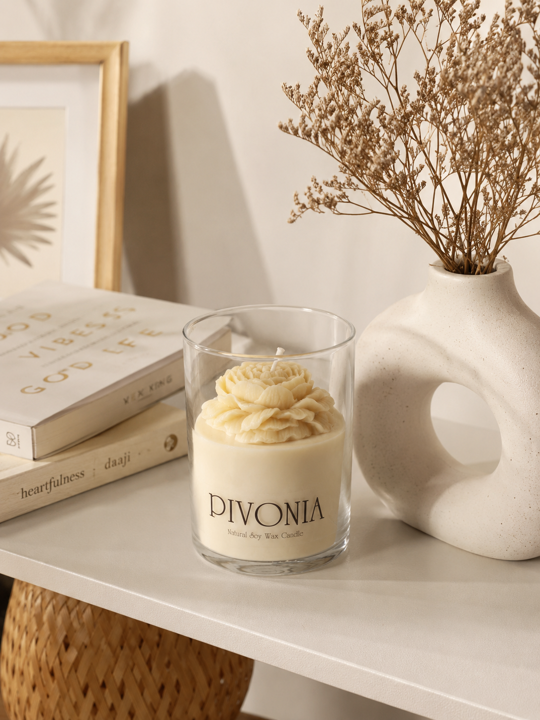 Sorcish Pivonia Peony Candle Pack of 1 | Natural Soy Wax Floral Jar Candle with Wooden Lid | Decorative Scented Candle for Home Décor, Gifts & Relaxation