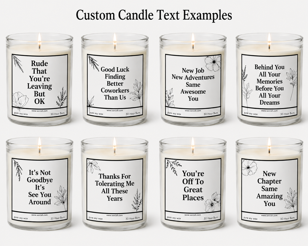 Set of candles with custom text labels 