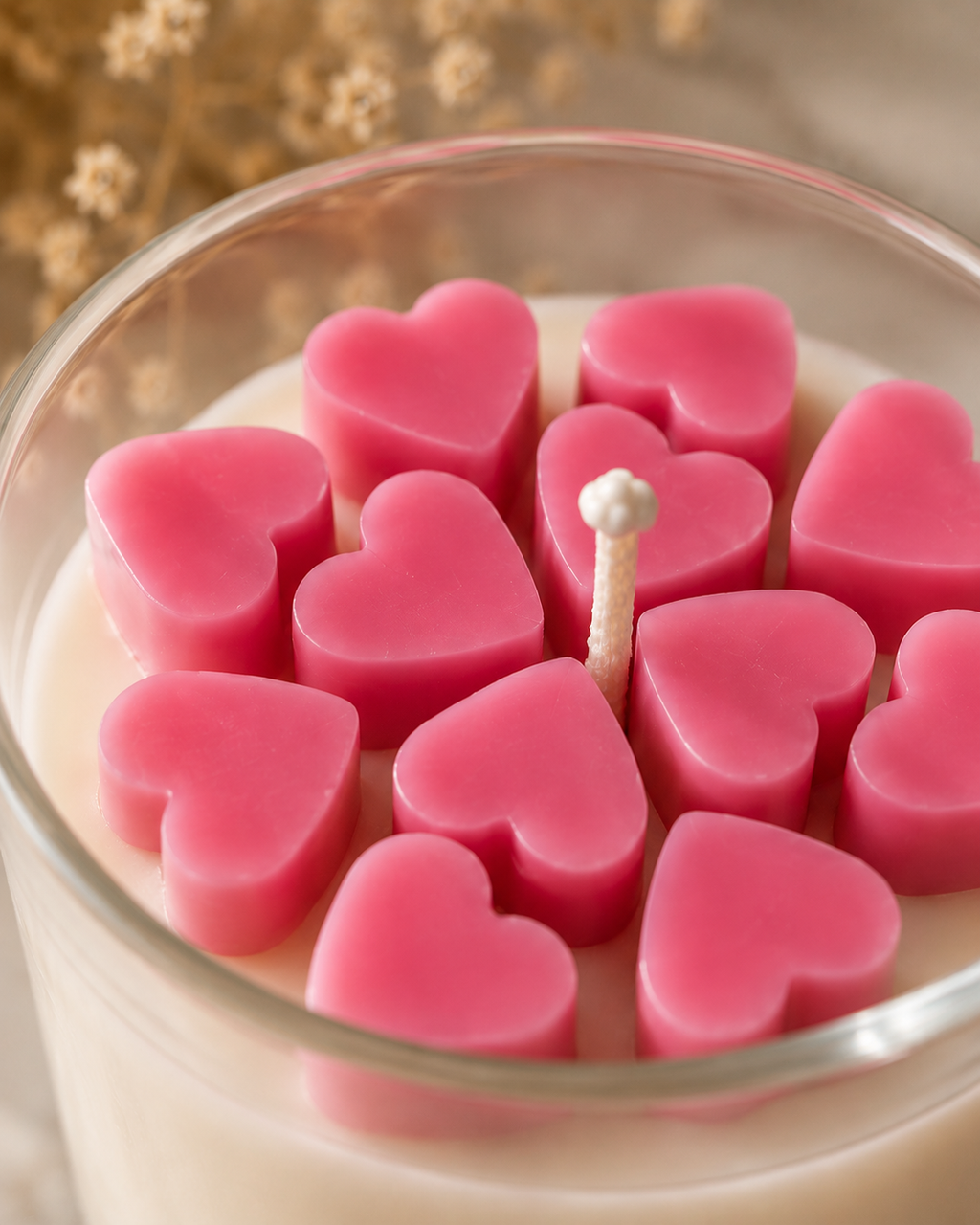 Bougie parfumée cœur Love by Sorcish Luxe, cœurs roses, mélange de cire de soja / 40 heures de combustion